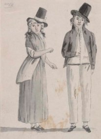 Drawing of Australian convict woman and man