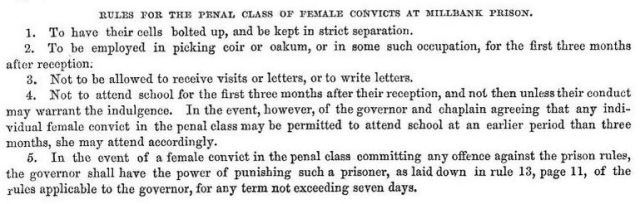 Rules for the penal class of female convicts at Millbank Prison