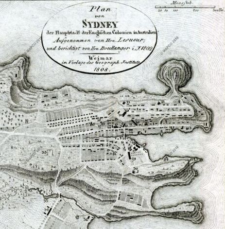 Old map of Sydney Cove and Farm Cove as it was in 1802, when Nicholas Delaney lived there