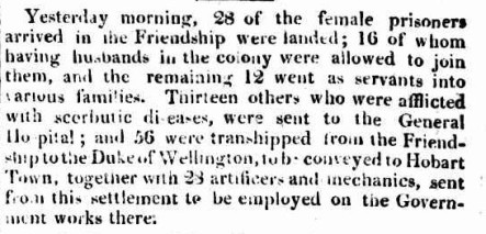 Sydney Gazette account of the women being landed